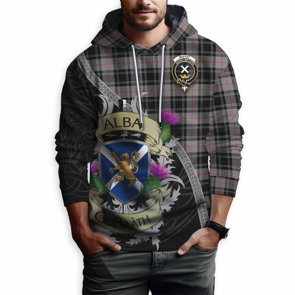 Tartan Vibes Clothing Moffat Tartan Family Crest Hoodie Lion Rampant Royal Thistle Shield Celtic Inspired
