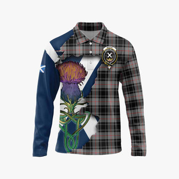 Moffat Tartan Family Crest Long Sleeve Polo Shirt Scottish Thistle Celtic Inspired