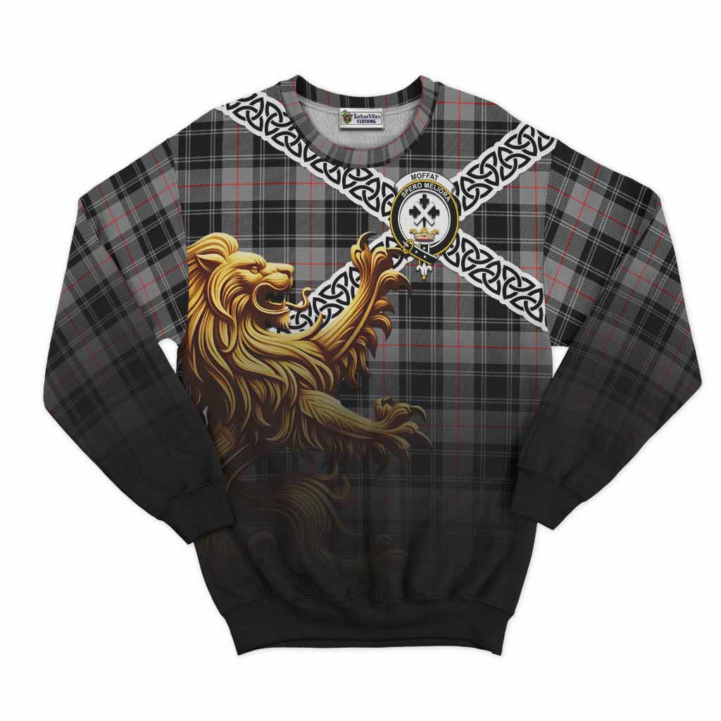 Tartan Vibes Clothing Moffat Crest Tartan Sweatshirt with Golden Lion Emblem Celtic Style