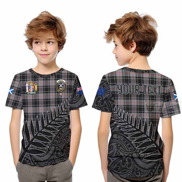 Tartan Vibes Clothing Moffat Crest Tartan Kid T-Shirt with New Zealand Silver Fern Half Style