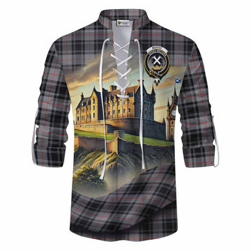Moffat Tartan Family Crest Ghillie Kilt Shirt with Scottish Ancient Castle Style