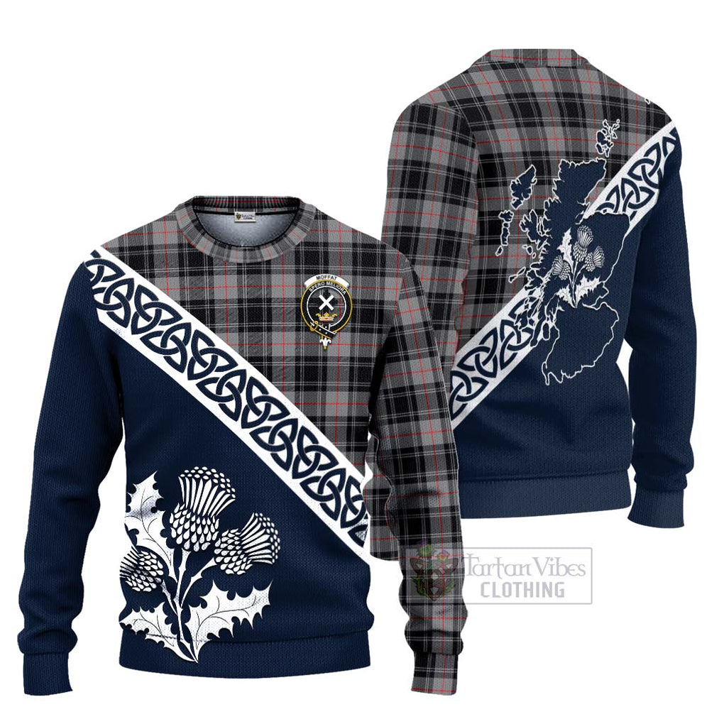 Tartan Vibes Clothing Moffat Tartan Knitted Sweater Featuring Thistle and Scotland Map