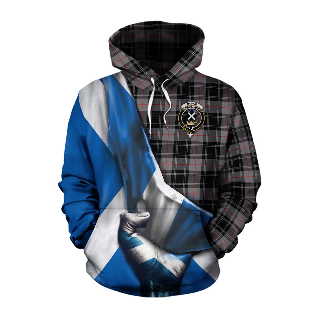 Tartan Vibes Clothing Moffat Tartan Cotton Hoodie with Family Crest Scotland Patriotic Style