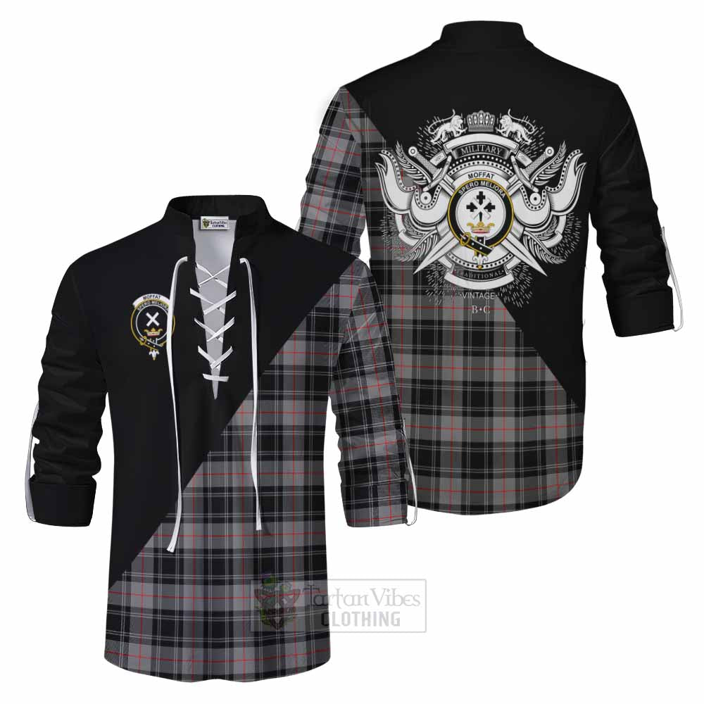 Tartan Vibes Clothing Moffat Tartan Ghillie Kilt Shirt with Family Crest and Military Logo Style