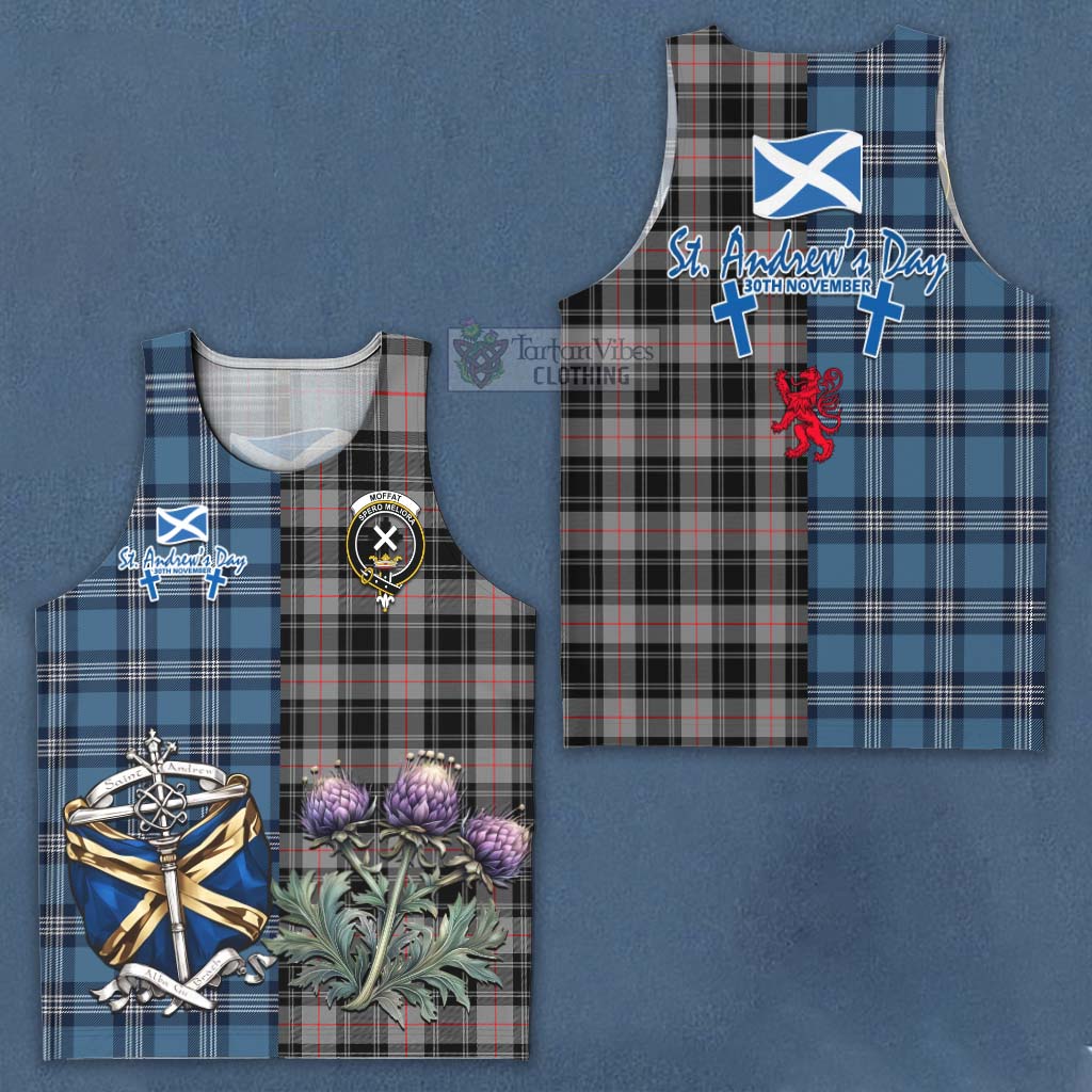 Tartan Vibes Clothing Moffat Tartan Men's Tank Top Happy St. Andrew's Day Half Tartan Style