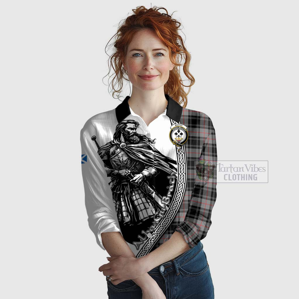 Tartan Vibes Clothing Moffat Tartan Clan Crest Women's Casual Shirt with Highlander Warrior Celtic Style