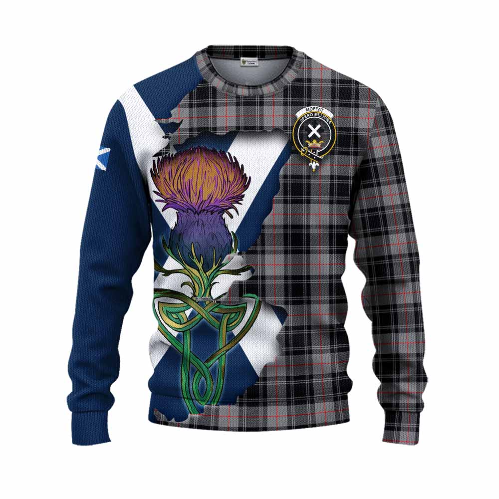 Tartan Vibes Clothing Moffat Tartan Family Crest Knitted Sweater Scottish Thistle Celtic Inspired