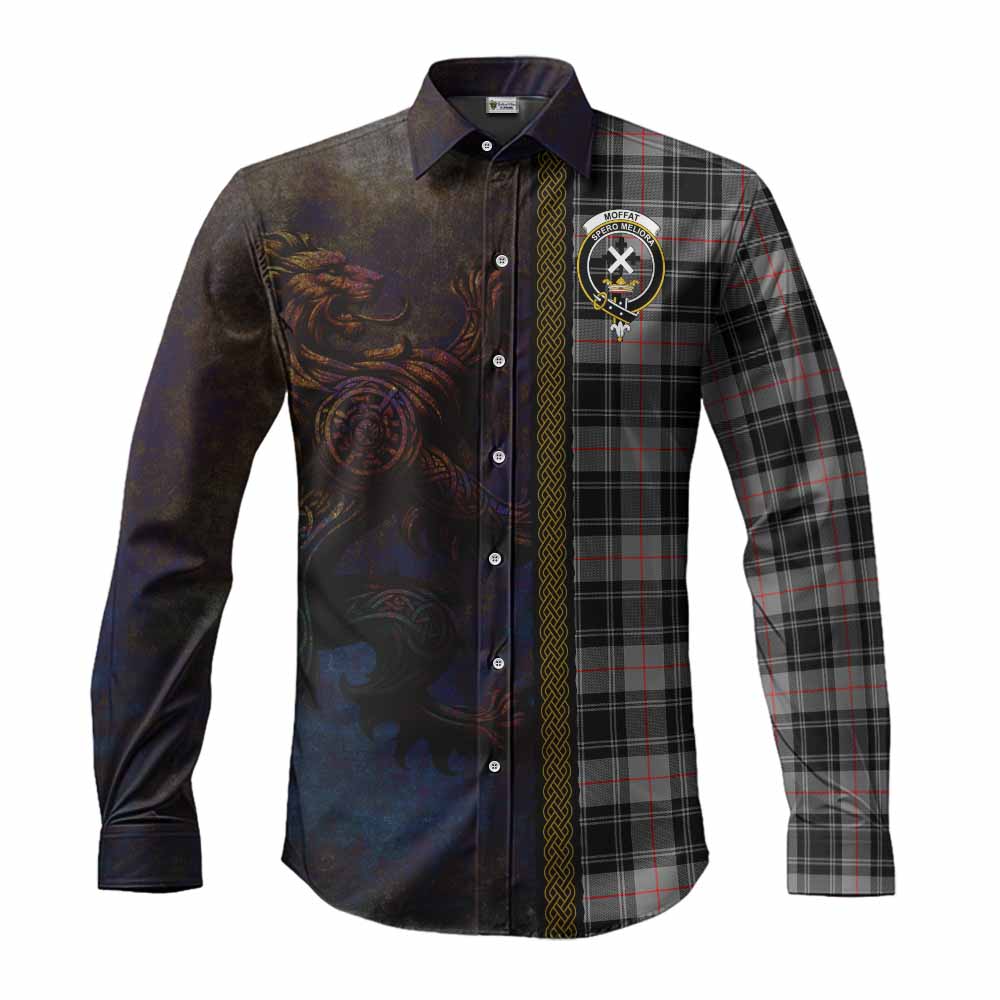 Tartan Vibes Clothing Moffat Tartan Family Crest Long Sleeve Button Shirt Alba Gu Brath Be Brave Lion Ancient Style