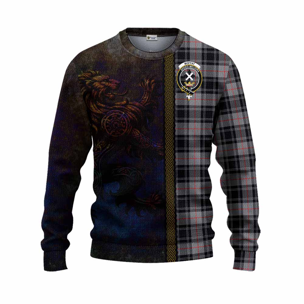 Tartan Vibes Clothing Moffat Tartan Family Crest Knitted Sweater Alba Gu Brath Be Brave Lion Ancient Style