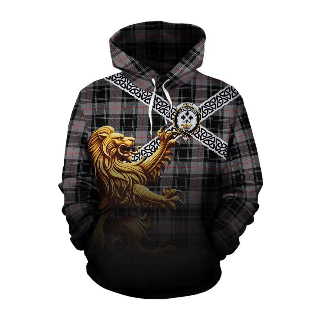 Tartan Vibes Clothing Moffat Crest Tartan Cotton Hoodie with Golden Lion Emblem Celtic Style