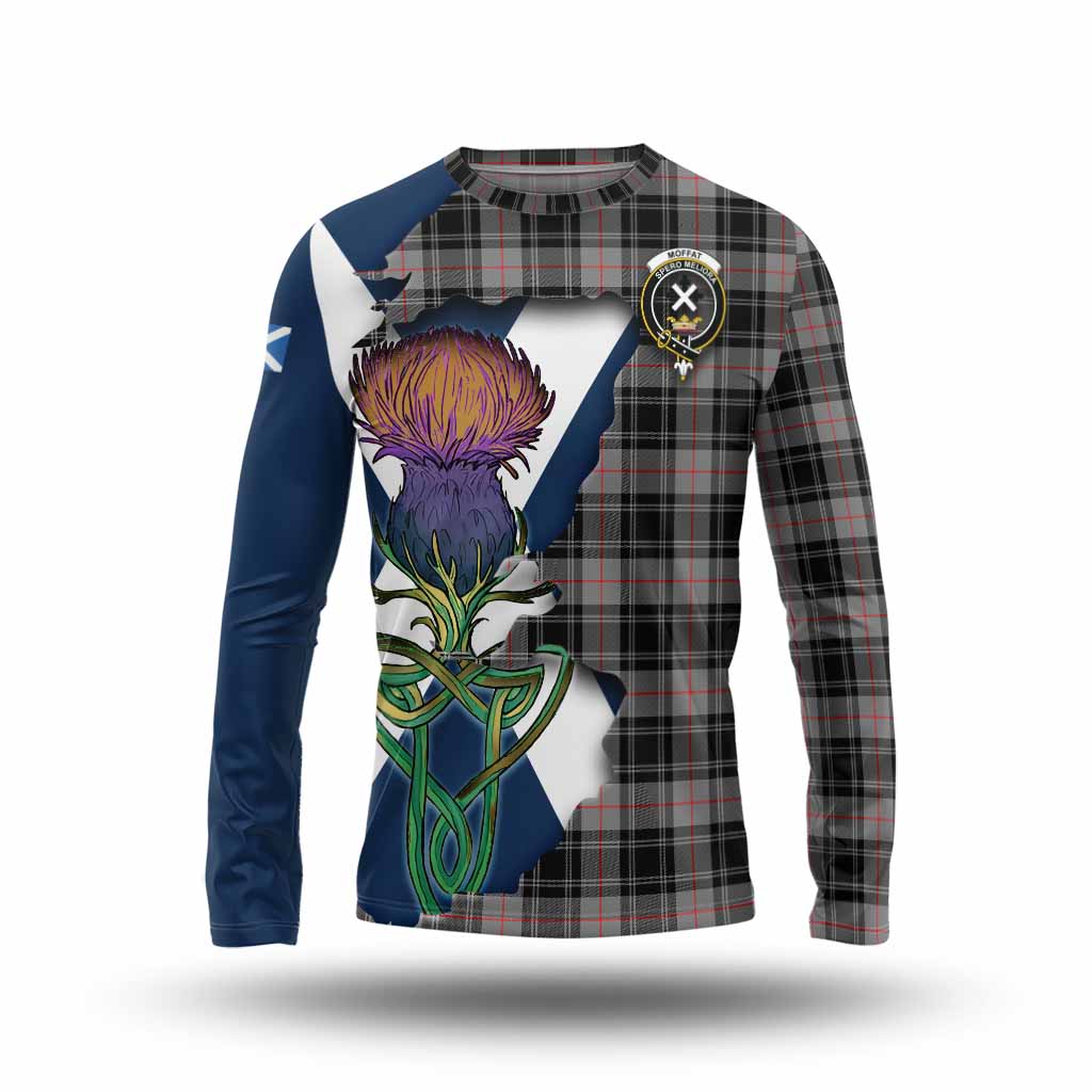 Tartan Vibes Clothing Moffat Tartan Family Crest Long Sleeve T-Shirt Scottish Thistle Celtic Inspired