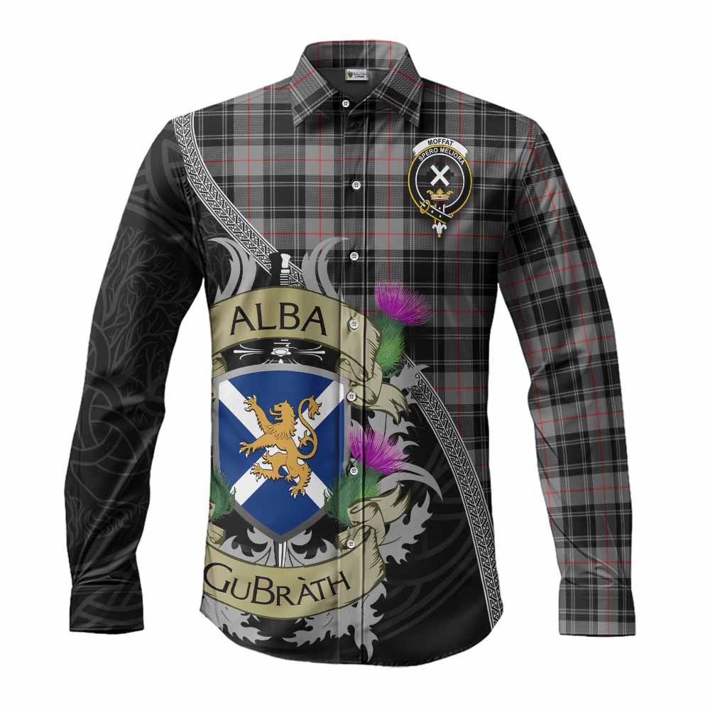 Tartan Vibes Clothing Moffat Tartan Family Crest Long Sleeve Button Shirt Lion Rampant Royal Thistle Shield Celtic Inspired