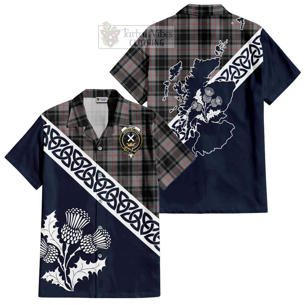 Tartan Vibes Clothing Moffat Tartan Short Sleeve Button Shirt Featuring Thistle and Scotland Map