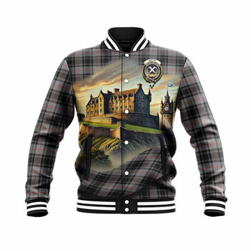 Tartan Vibes Clothing Moffat Tartan Family Crest Baseball Jacket with Scottish Ancient Castle Style
