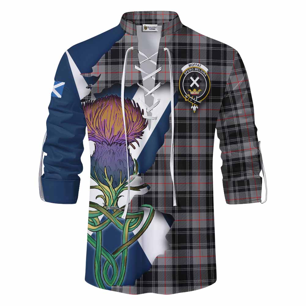 Tartan Vibes Clothing Moffat Tartan Family Crest Ghillie Kilt Shirt Scottish Thistle Celtic Inspired