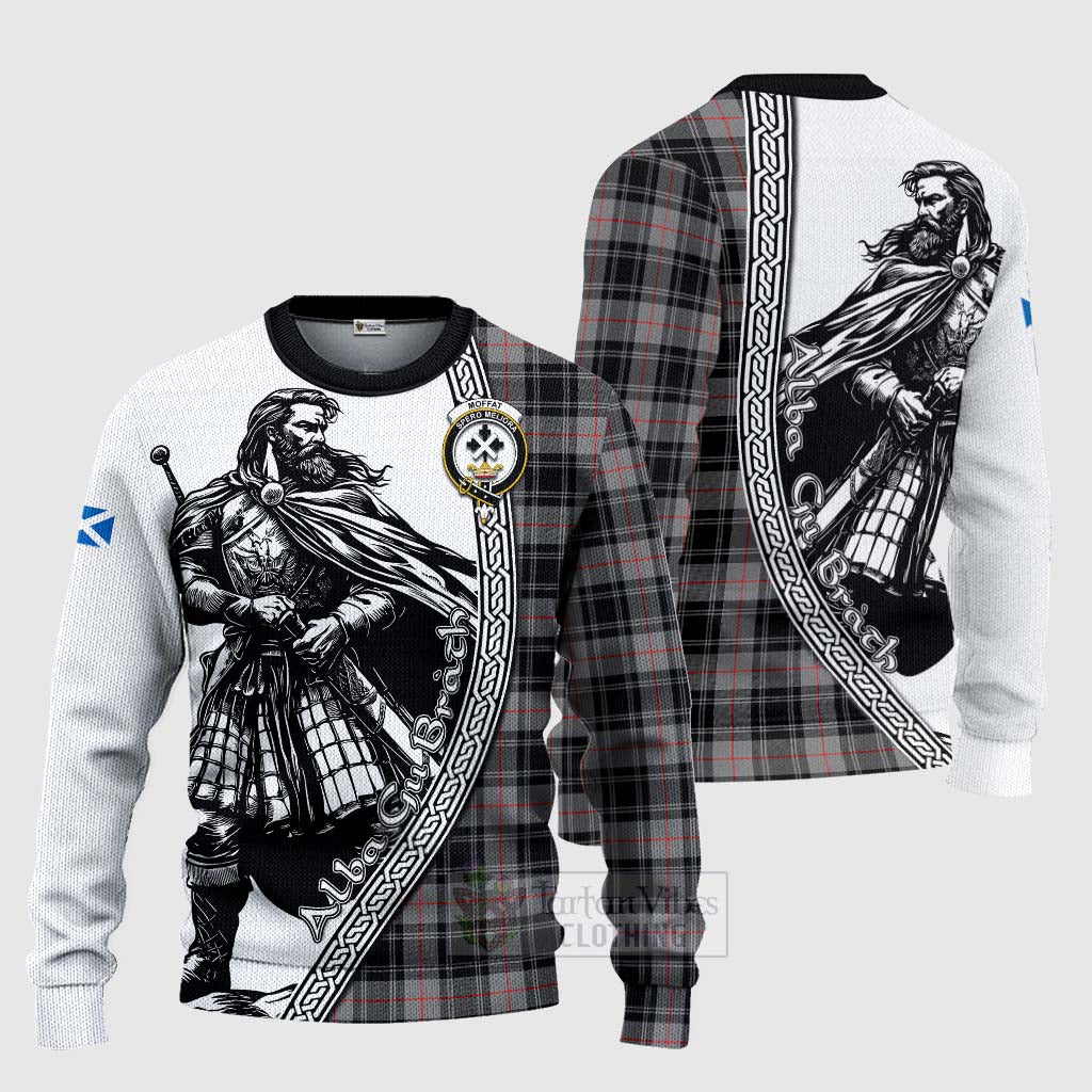 Tartan Vibes Clothing Moffat Tartan Clan Crest Knitted Sweater with Highlander Warrior Celtic Style