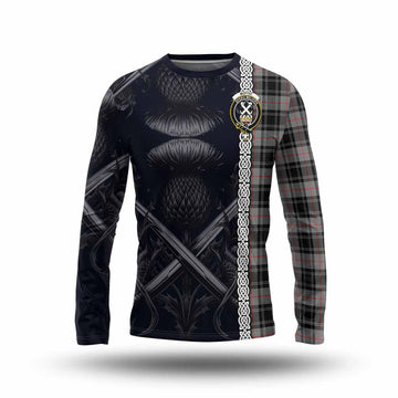 Tartan Vibes Clothing Moffat Tartan Long Sleeve T-Shirt with Family Crest Cross Sword Thistle Celtic Vibes