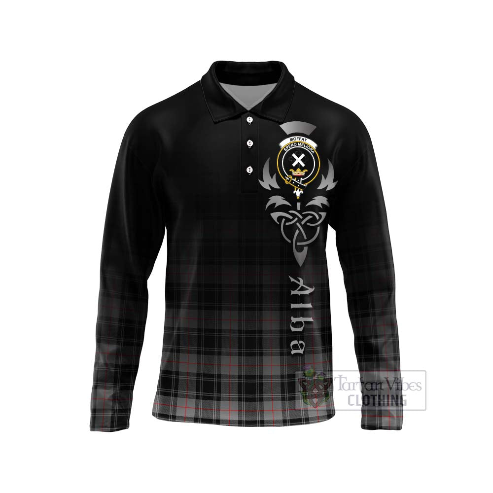 Tartan Vibes Clothing Moffat Tartan Long Sleeve Polo Shirt Featuring Alba Gu Brath Family Crest Celtic Inspired