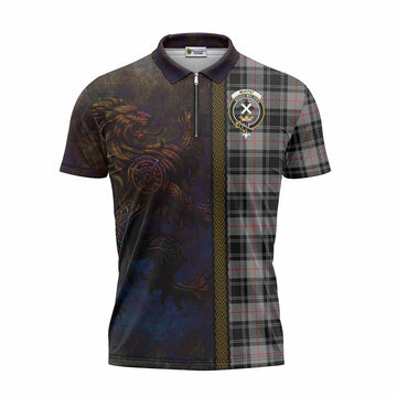 Moffat Tartan Family Crest Zipper Polo Shirt Alba Gu Brath Be Brave Lion Ancient Style
