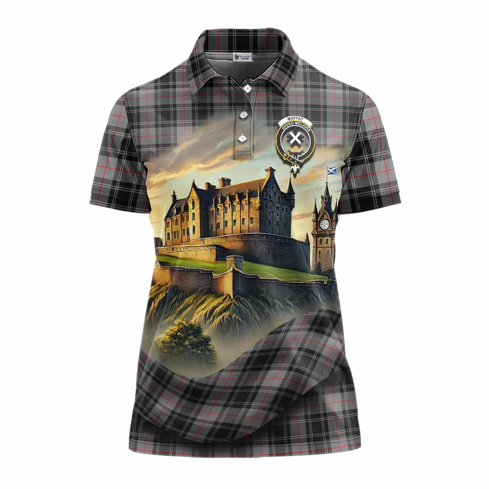 Tartan Vibes Clothing Moffat Tartan Family Crest Women's Polo Shirt with Scottish Ancient Castle Stype