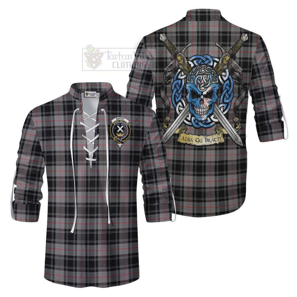 Tartan Vibes Clothing Moffat Tartan Ghillie Kilt Shirt with Family Crest Celtic Skull Style