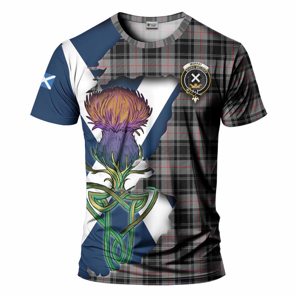 Tartan Vibes Clothing Moffat Tartan Family Crest T-Shirt Scottish Thistle Celtic Inspired