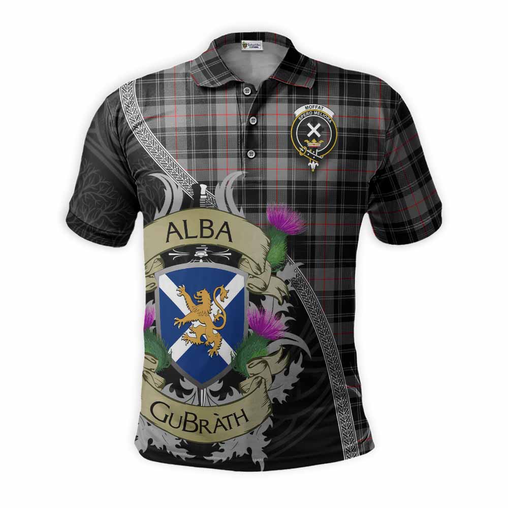 Tartan Vibes Clothing Moffat Tartan Family Crest Polo Shirt Lion Rampant Royal Thistle Shield Celtic Inspired