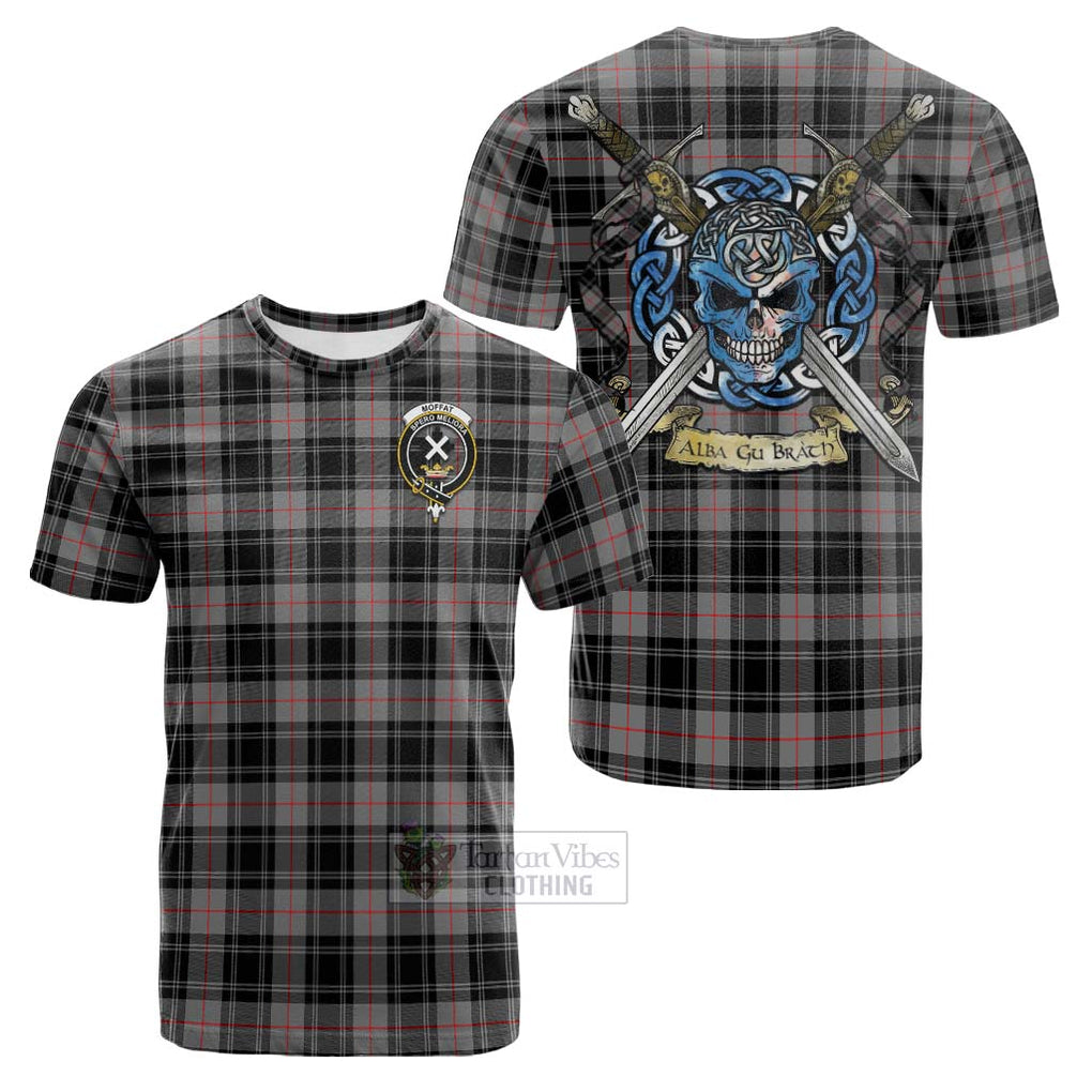 Tartan Vibes Clothing Moffat Tartan Cotton T-shirt with Family Crest Celtic Skull Style