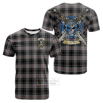Tartan Vibes Clothing Moffat Tartan Cotton T-shirt with Family Crest Celtic Skull Style