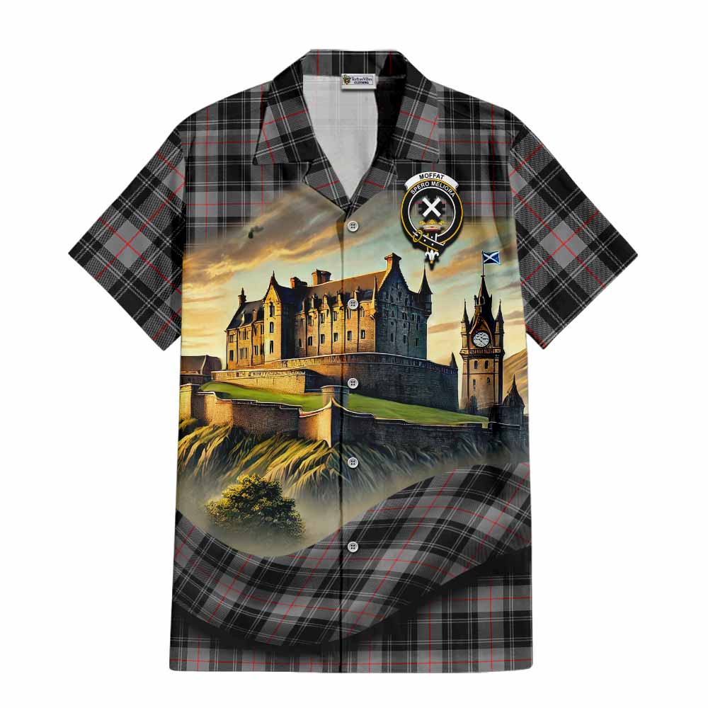 Tartan Vibes Clothing Moffat Tartan Family Crest Short Sleeve Button Shirt with Scottish Ancient Castle Style