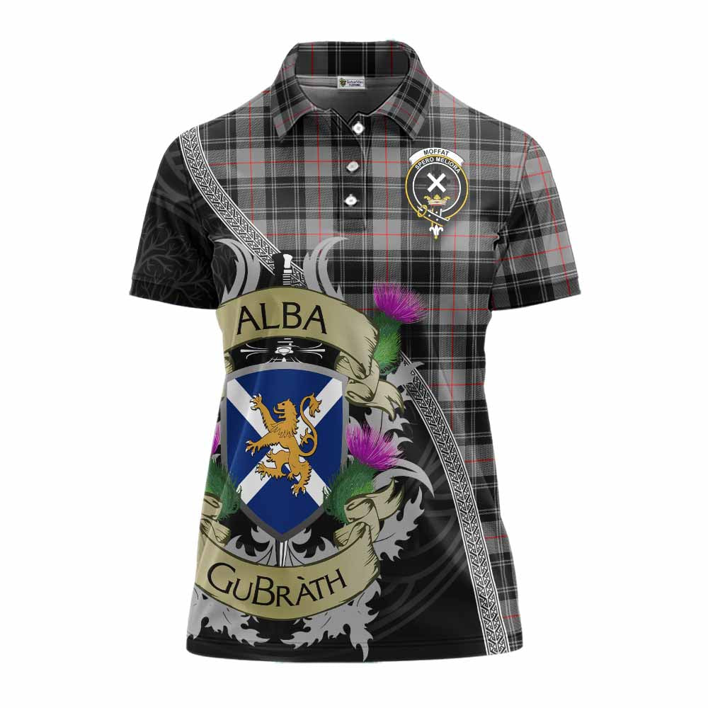 Tartan Vibes Clothing Moffat Tartan Family Crest Women's Polo Shirt Lion Rampant Royal Thistle Shield Celtic Inspired