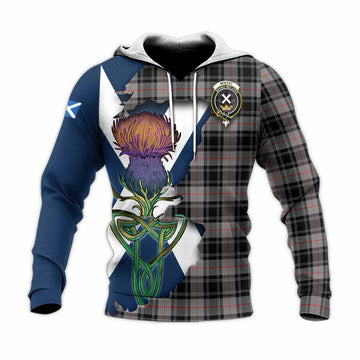 Moffat Tartan Family Crest Knitted Hoodie Scottish Thistle Celtic Inspired