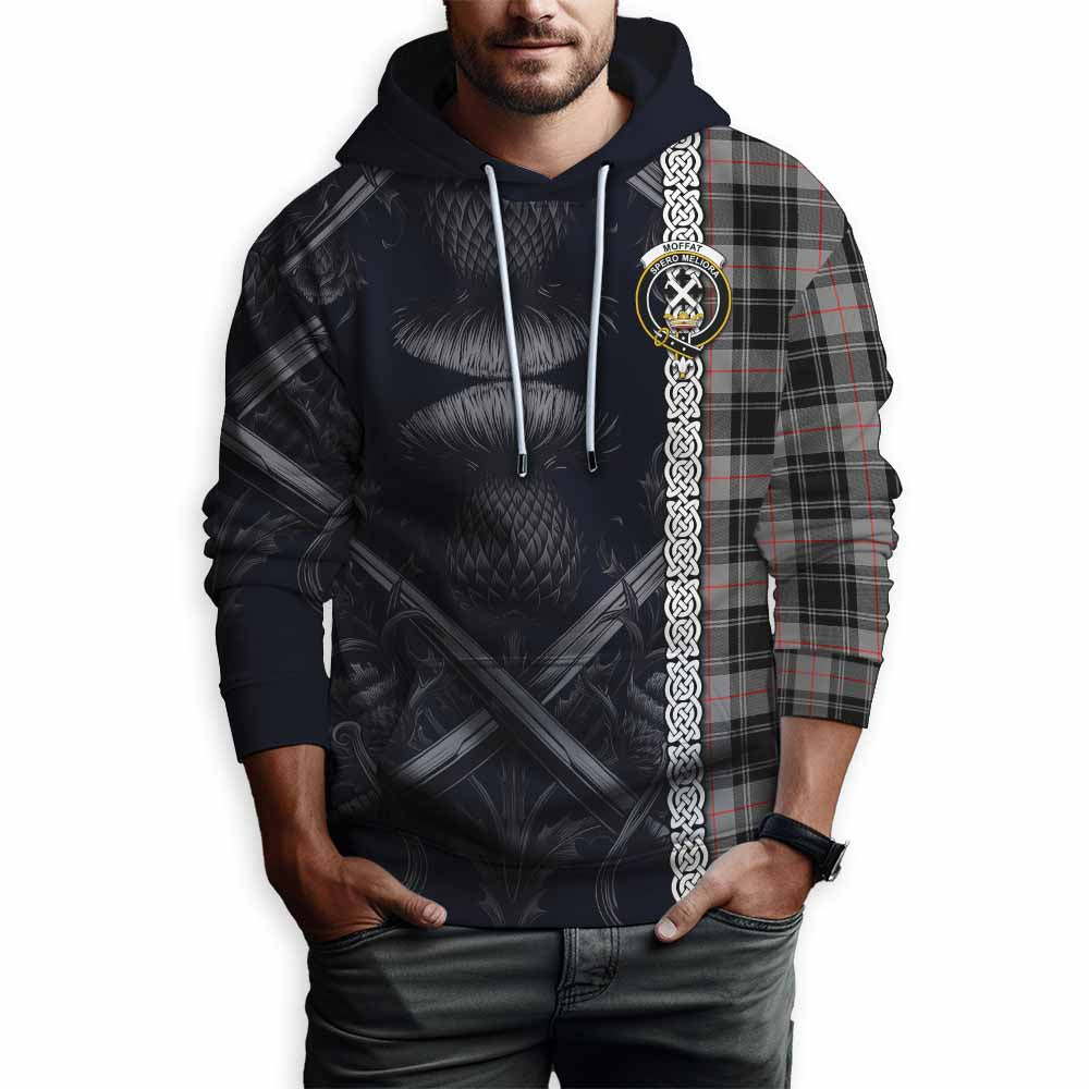 Tartan Vibes Clothing Moffat Tartan Hoodie with Family Crest Cross Sword Thistle Celtic Vibes