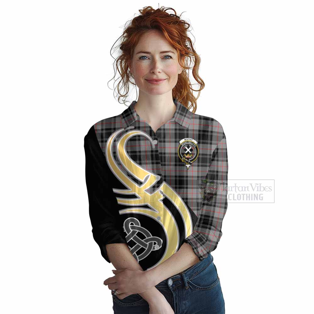 Tartan Vibes Clothing Moffat Tartan Women's Casual Shirt with Family Crest and Celtic Symbol Style