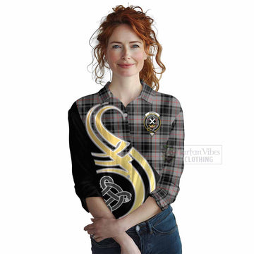 Tartan Vibes Clothing Moffat Tartan Women's Casual Shirt with Family Crest and Celtic Symbol Style