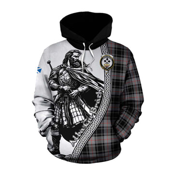 Moffat Tartan Clan Crest Cotton Hoodie with Highlander Warrior Celtic Style