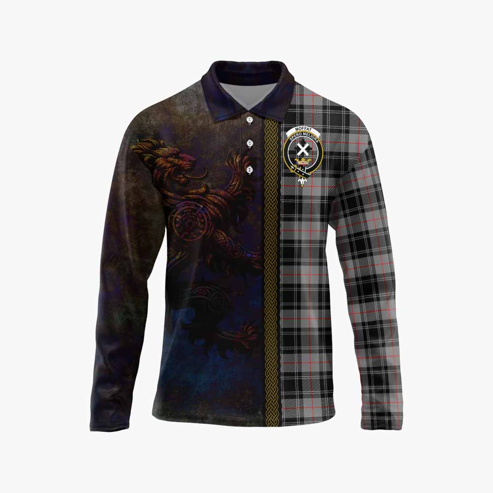 Tartan Vibes Clothing Moffat Tartan Family Crest Long Sleeve Polo Shirt Alba Gu Brath Be Brave Lion Ancient Style
