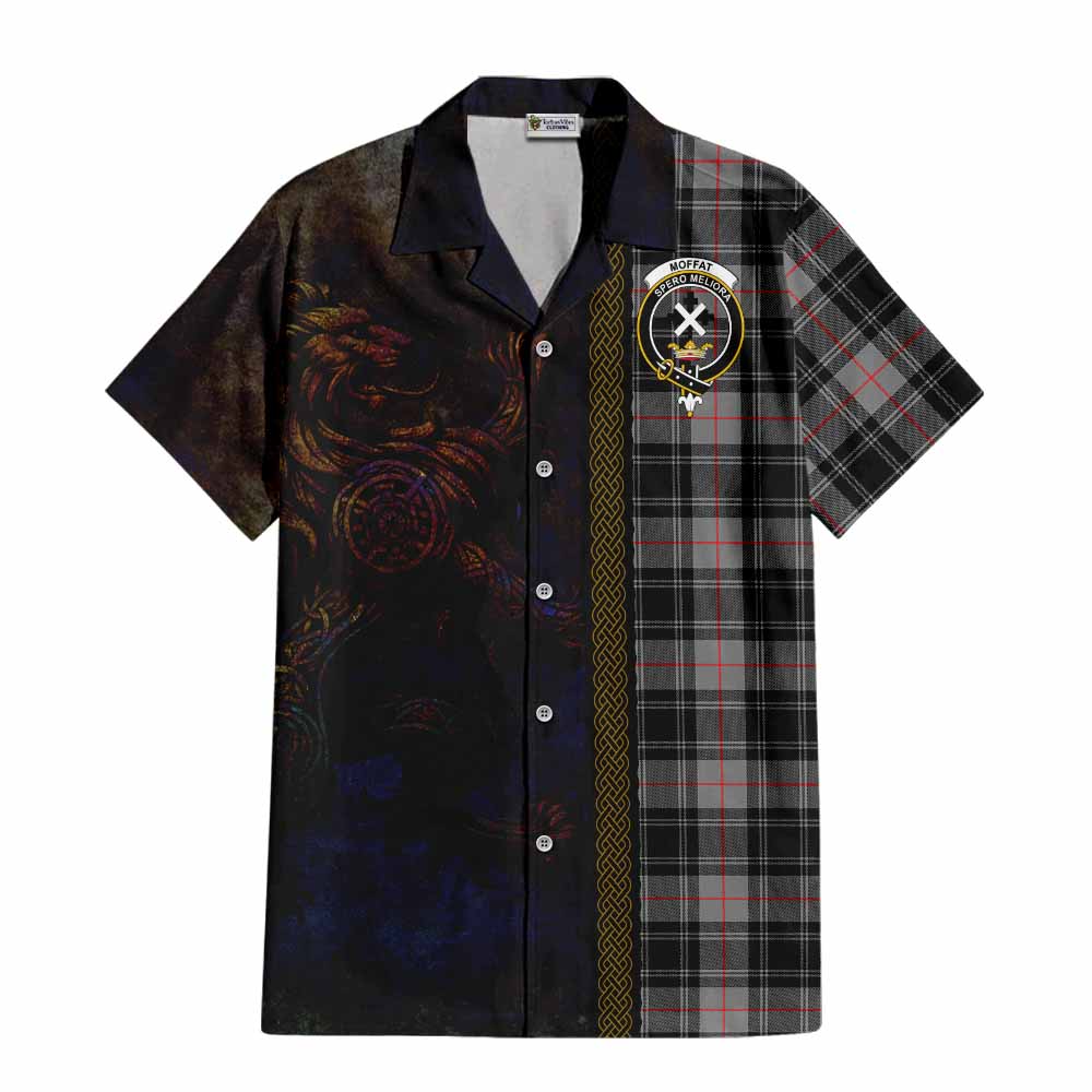 Tartan Vibes Clothing Moffat Tartan Family Crest Short Sleeve Button Shirt Alba Gu Brath Be Brave Lion Ancient Style