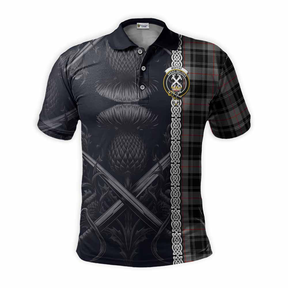 Tartan Vibes Clothing Moffat Tartan Polo Shirt with Family Crest Cross Sword Thistle Celtic Vibes