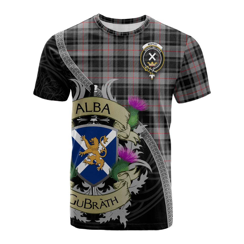 Tartan Vibes Clothing Moffat Tartan Family Crest Cotton T-shirt Lion Rampant Royal Thistle Shield Celtic Inspired