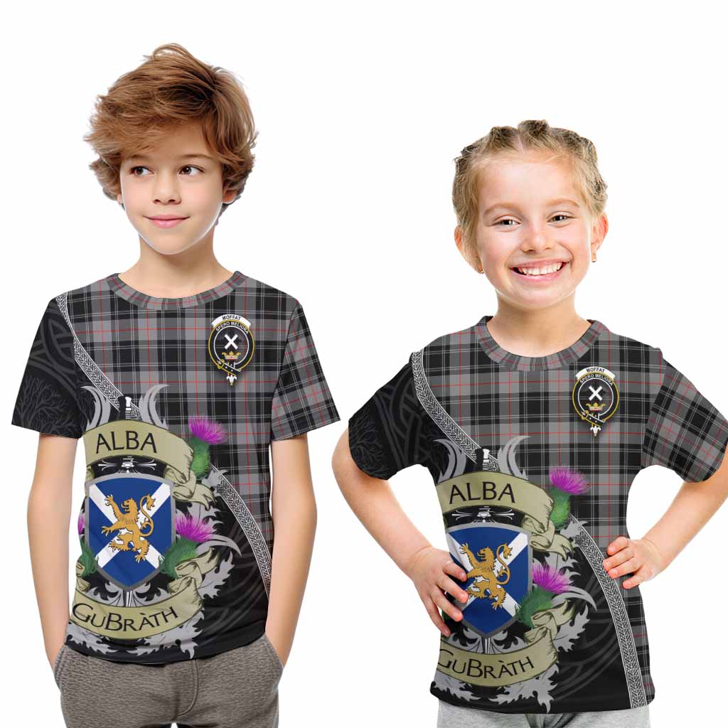 Tartan Vibes Clothing Moffat Tartan Family Crest Kid T-Shirt Lion Rampant Royal Thistle Shield Celtic Inspired
