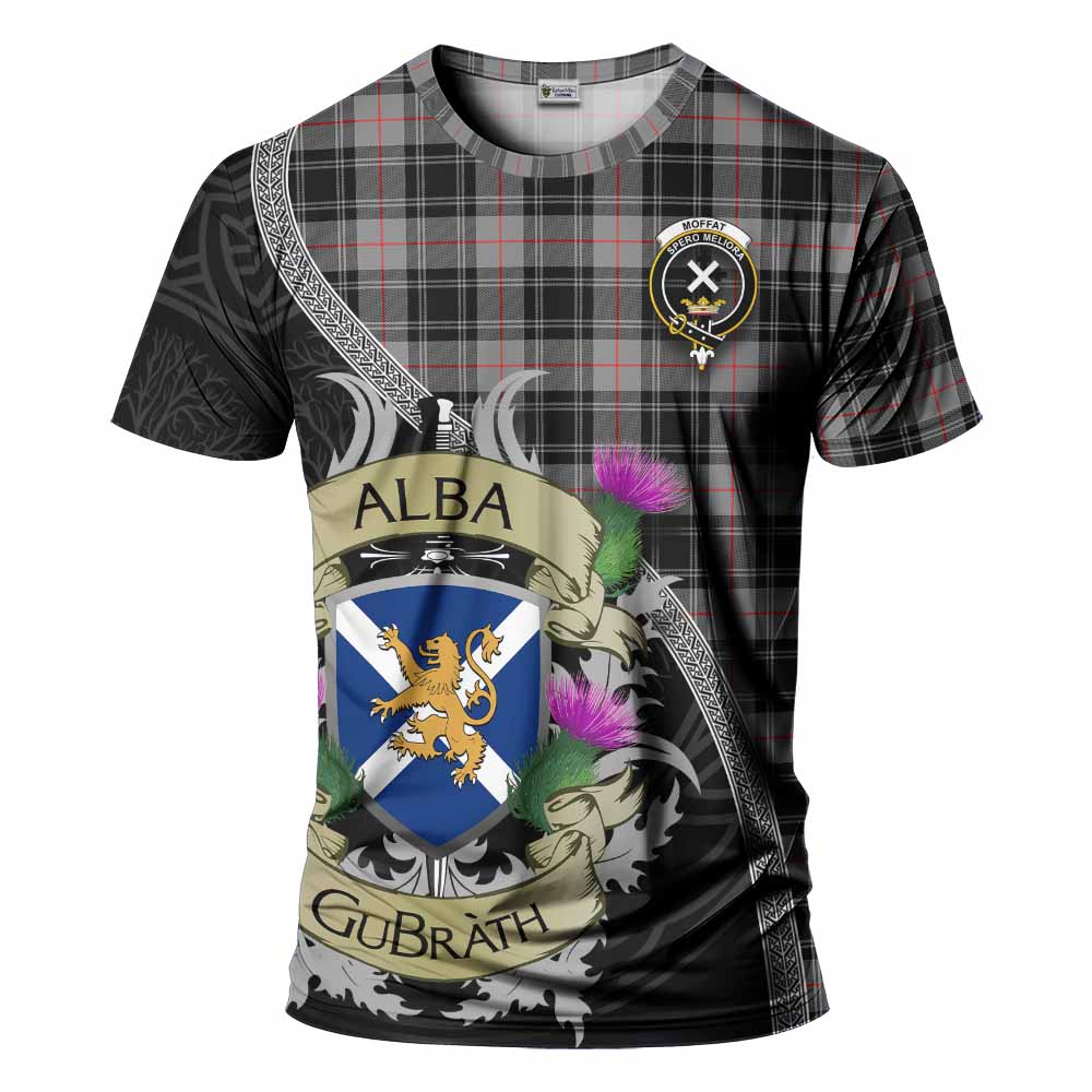 Tartan Vibes Clothing Moffat Tartan Family Crest T-Shirt Lion Rampant Royal Thistle Shield Celtic Inspired