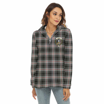 Moffat Tartan Women's Borg Fleece Hoodie with Half Zip with Family Crest