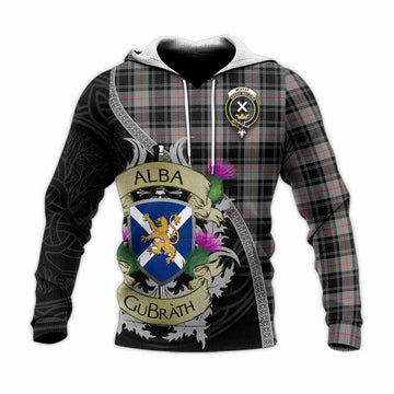 Moffat Tartan Family Crest Knitted Hoodie Lion Rampant Royal Thistle Shield Celtic Inspired
