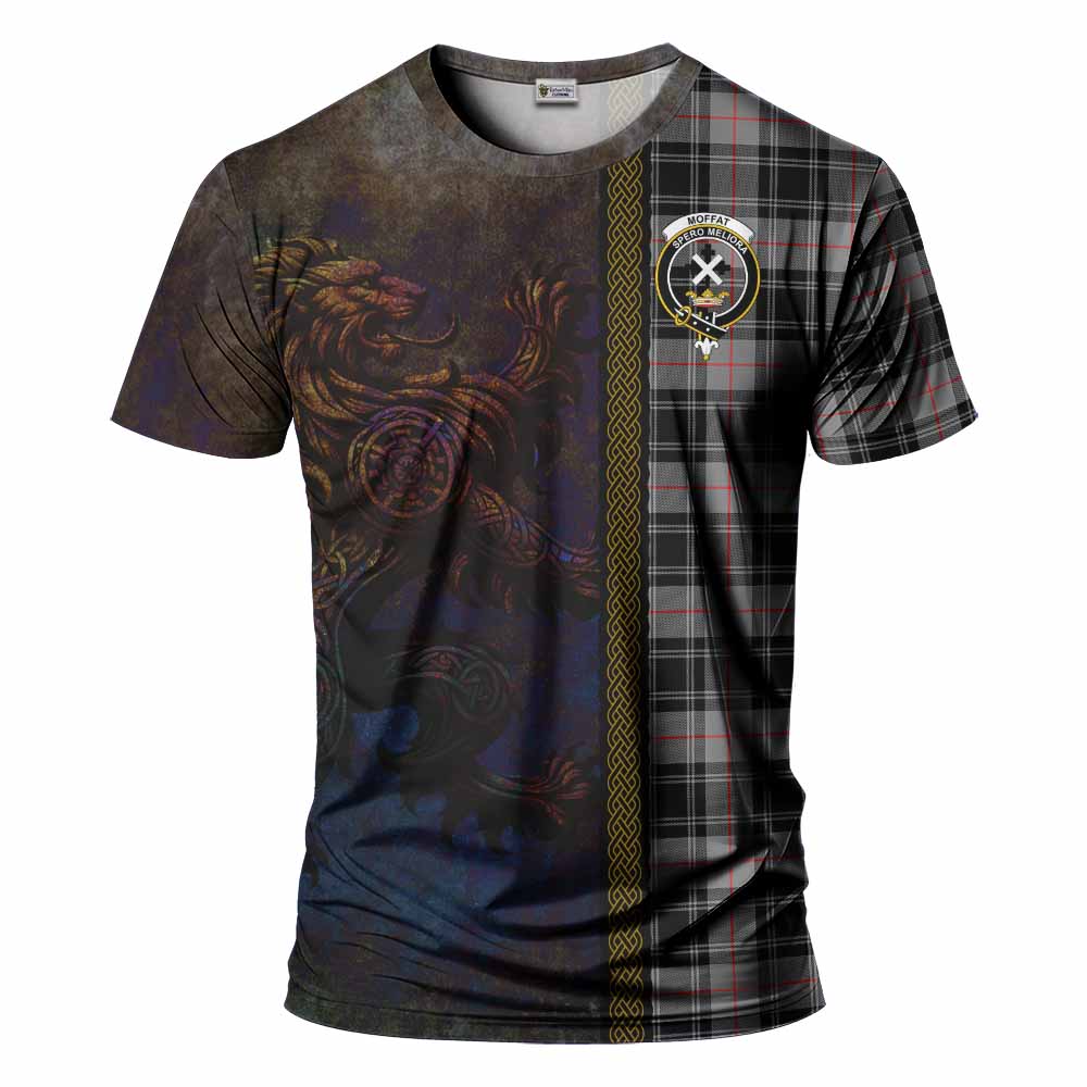 Tartan Vibes Clothing Moffat Tartan Family Crest T-Shirt Alba Gu Brath Be Brave Lion Ancient Style
