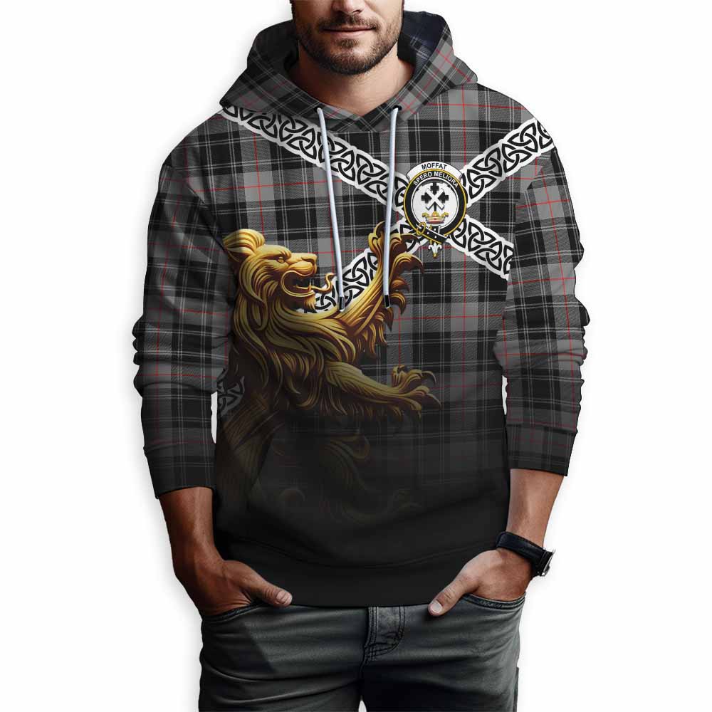Tartan Vibes Clothing Moffat Crest Tartan Hoodie with Golden Lion Emblem Celtic Style