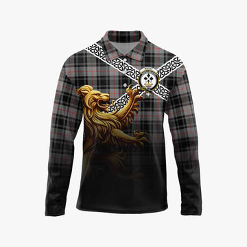 Moffat Crest Tartan Long Sleeve Polo Shirt with Golden Lion Emblem Celtic Style