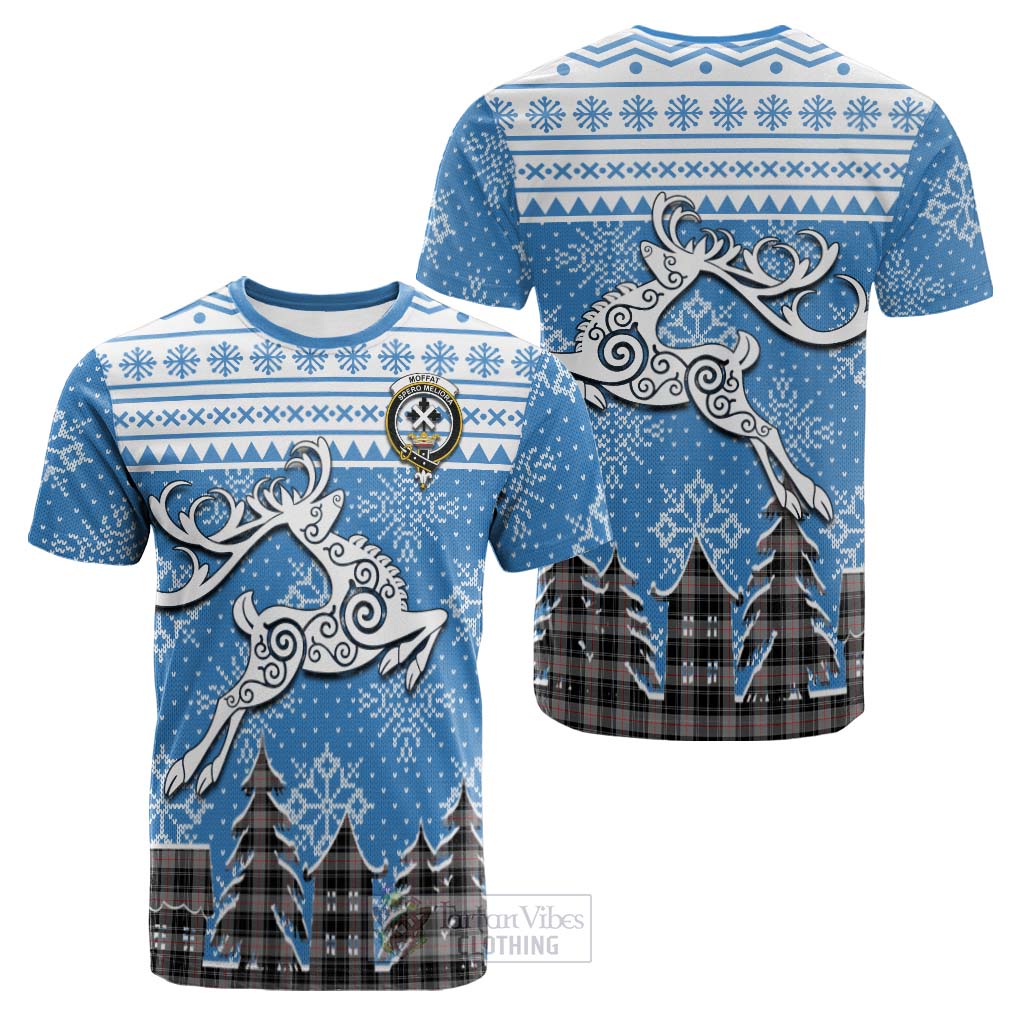 Tartan Vibes Clothing Moffat Clan Christmas Cotton T-shirt Celtic Reindeer Style