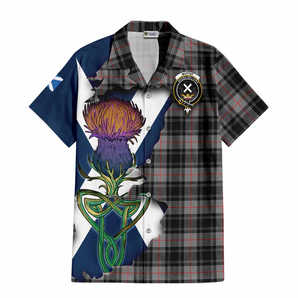 Tartan Vibes Clothing Moffat Tartan Family Crest Short Sleeve Button Shirt Scottish Thistle Celtic Inspired