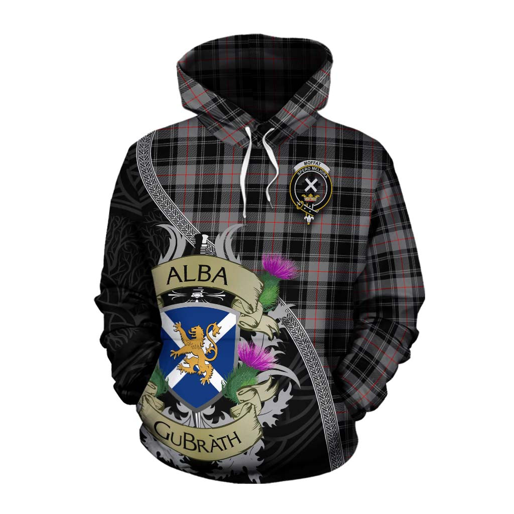 Tartan Vibes Clothing Moffat Tartan Family Crest Cotton Hoodie Lion Rampant Royal Thistle Shield Celtic Inspired